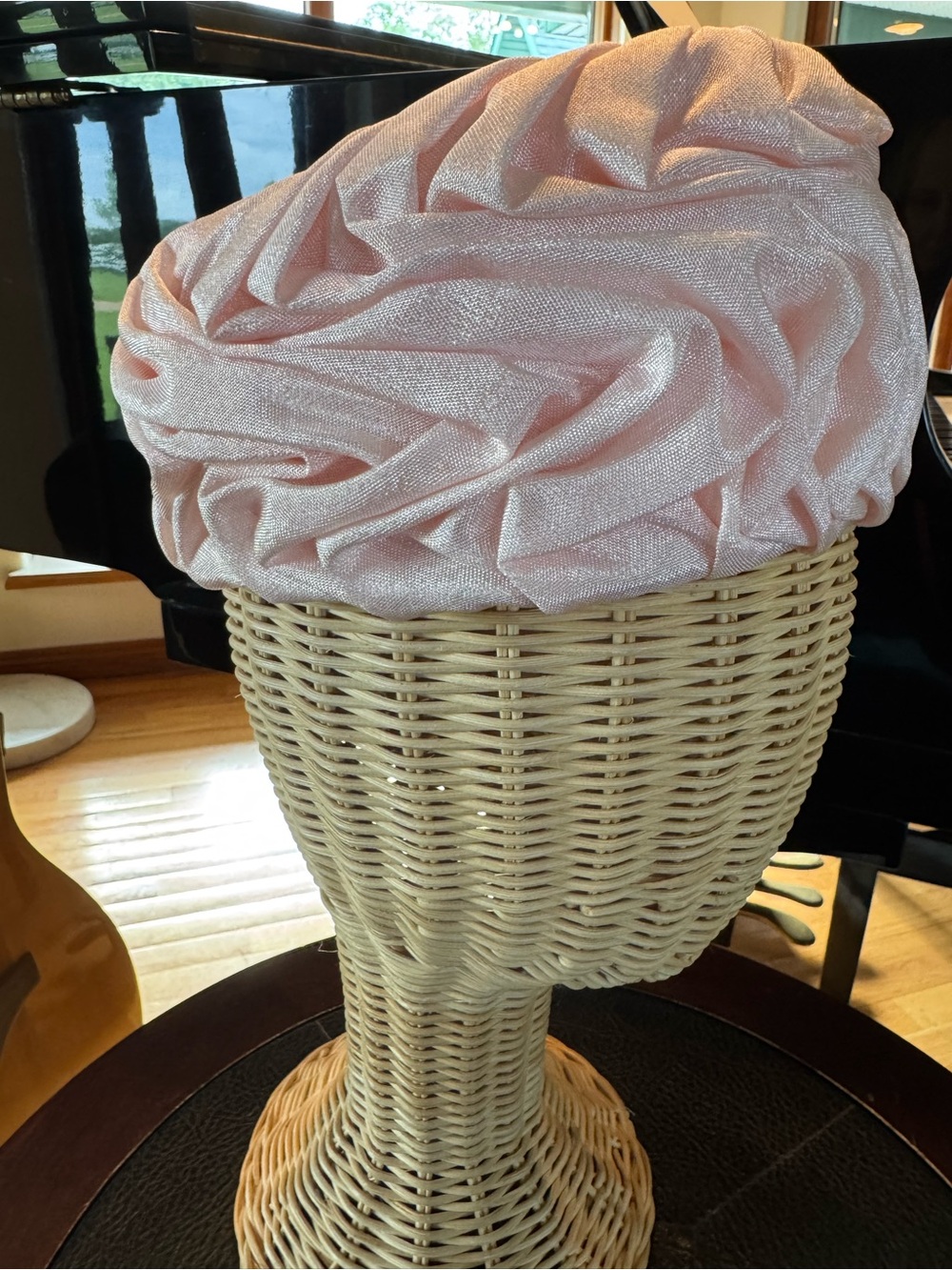 Vintage 1960 Pink Fabric MidCentury Ruched Bubble Toque, Pink Pleated Fascinator